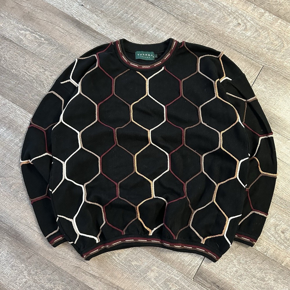 Vintage Tundra Canada Sweater Sz L Coogi Style 3D Knit Biggie‎ 90s Colorful